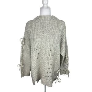 GUESS Gray Lace-Up Cable Knit Sweater